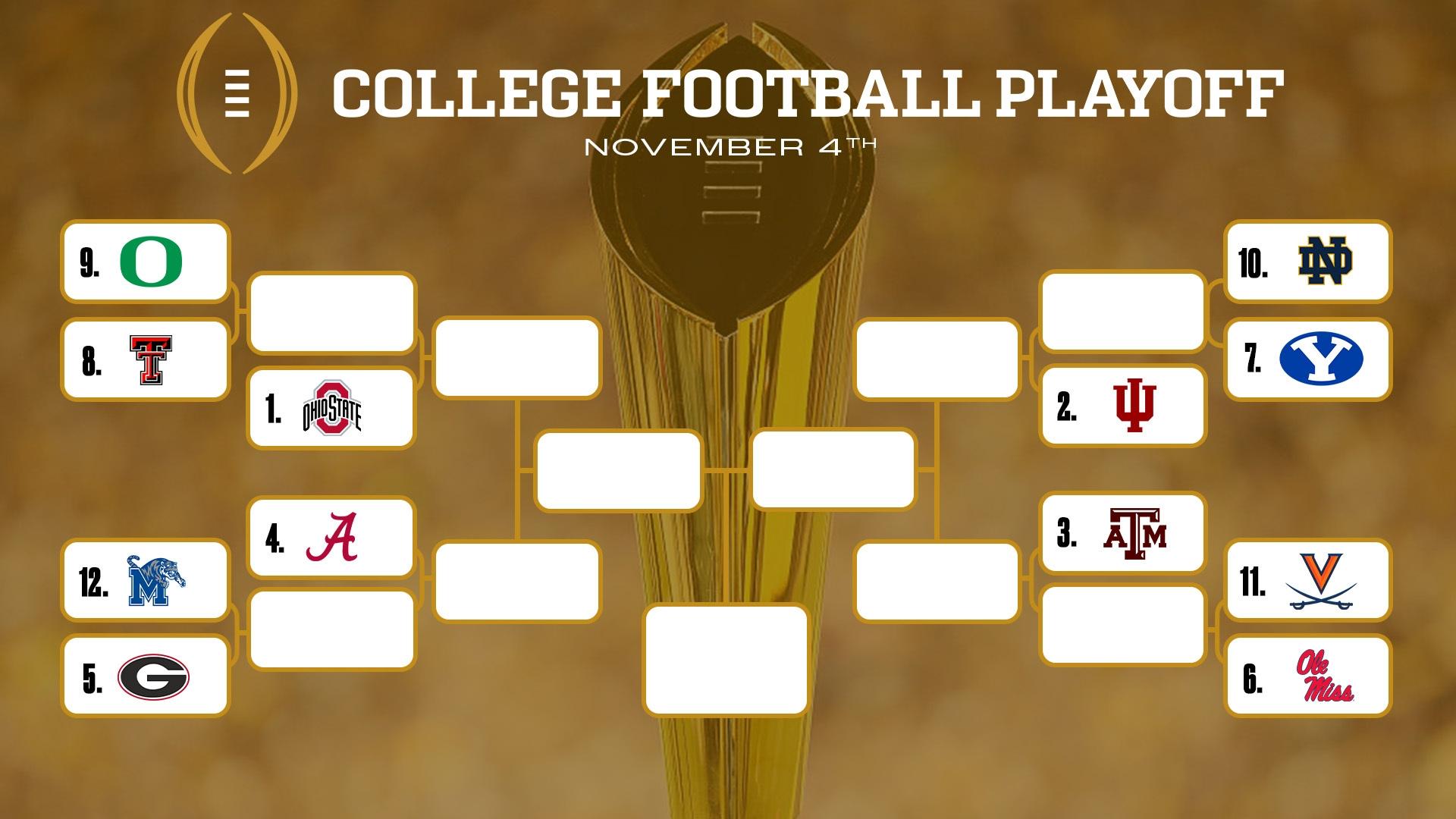 The projected College Football Playoff bracket as of the Nov. 4 rankings reveal