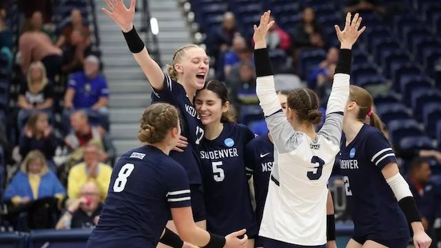 MSU Denver rejoices after finally making it to the DII women's volleyball finals. 