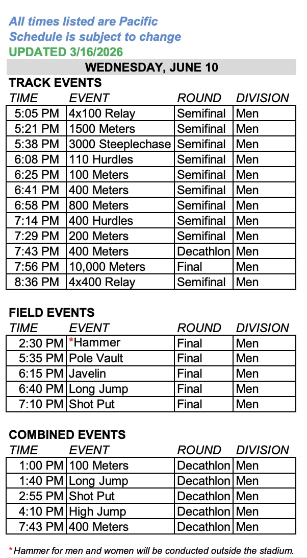 schedule of events
